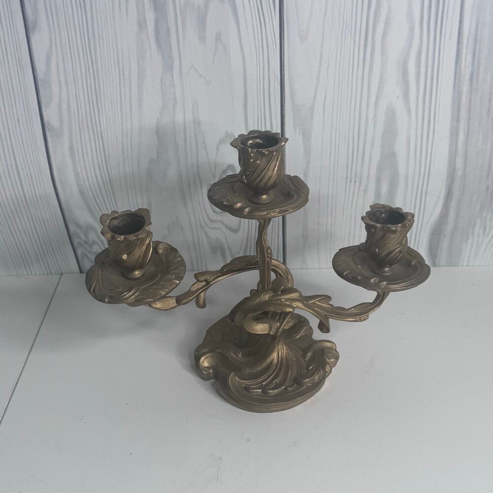 Vintage Rococo Style French Bronze Candelabra 3 Candle